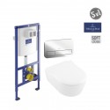 VILLEROY & BOCH Avento SET WC 5v1 misa WC závesná 37 x 56 s DirectFlush +sedátko SLIM SoftClosing + duofix Viconect+ tlačítko V