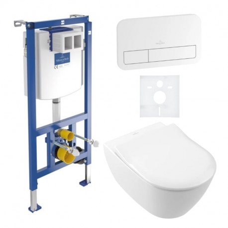 Villeroy & Boch SUBWAY 2.0 predstenový set modul ViConnect, WC misa DirectFlush, sedátko SoftClose, tlačítko biele 5614R201