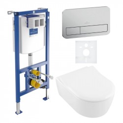 Villeroy & Boch AVENTO predstenový set modul ViConnect, WC misa DirectFlush, sedátko SoftClosing, tlačítko E200 matný chróm 565