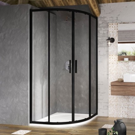 Ravak Blix Slim sprchový kút štvrťkruh BLSCP4-80, 90 x 90cm, black+Transparent, X3BM40300Z1