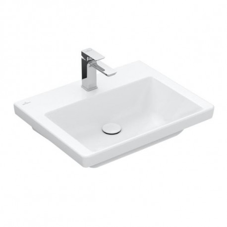 Villeroy & Boch SUBWAY 3.0 umývadlo na skrinku bez prepadu s otvorom pre batériu , 600 x 470 mm, Stone White Ceramic Plus, 4A70