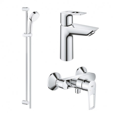 Grohe BAULOOP set 3v1, umývadlová batéria, nástenná sprchová batéria so sprchovým setom 90 cm chróm, 23633001SET